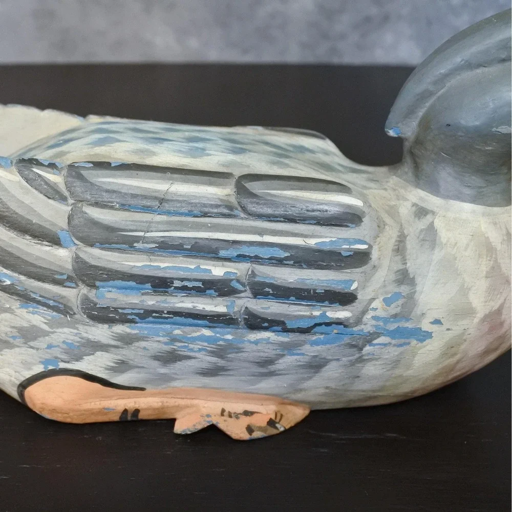 Vintage Hand Painted Wooden Carved Duck Decoy Rustic Farmhouse Style Ornament
